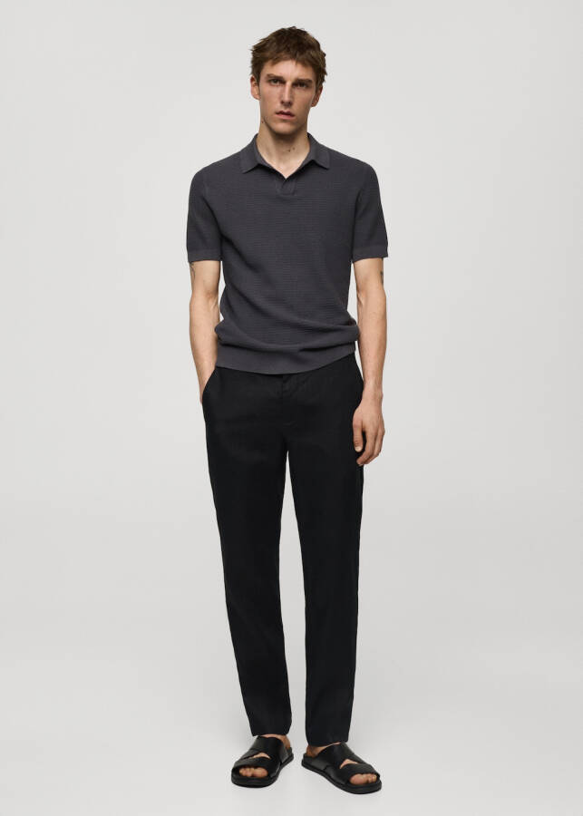 Slim fit, 100% linen black pants. - 2