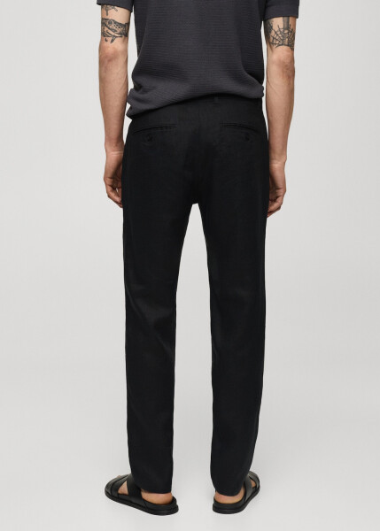 Slim fit, 100% linen black pants. - 3