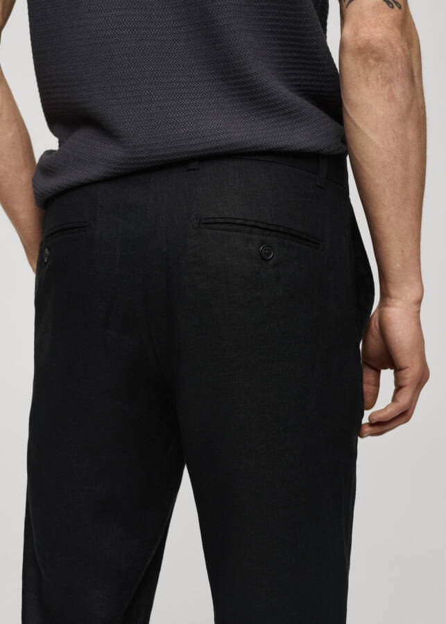 Slim fit, 100% linen black pants. - 4