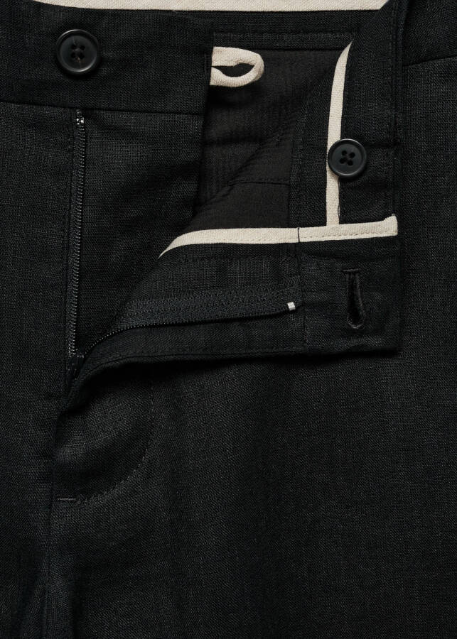 Slim fit, 100% linen black pants. - 5