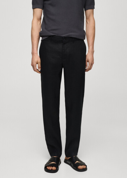 Slim fit, 100% linen black pants. - 6