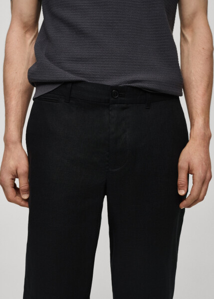 Slim fit, 100% linen black pants. - 8