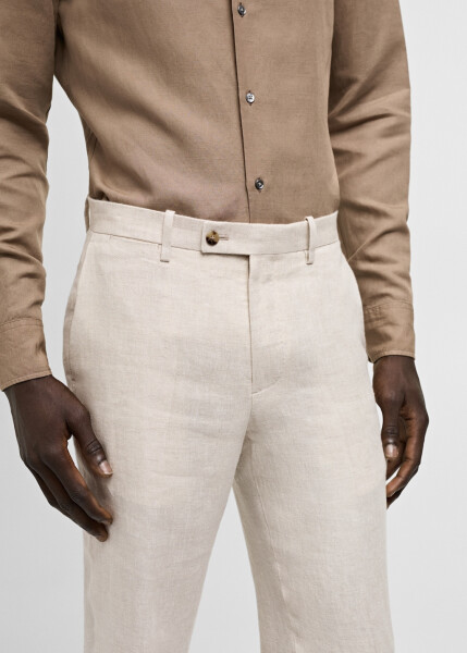 Slim fit 100% linen pants - Beige - 5