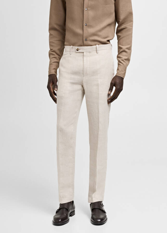 Slim fit 100% linen pants - Beige - 7