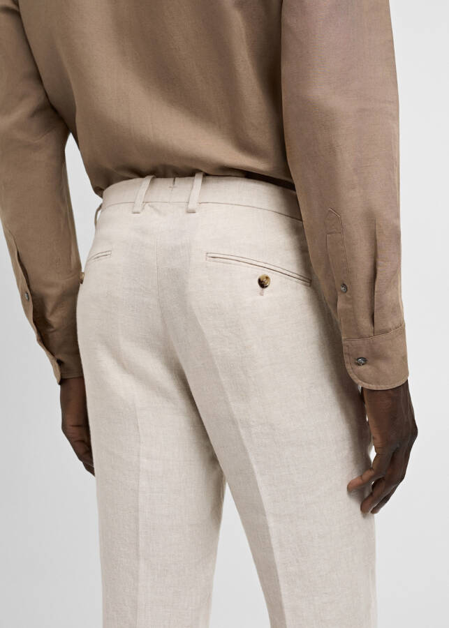 Slim fit 100% linen pants - Beige - 10