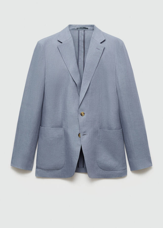 Slim fit, 100% linen, sky blue blazer jacket - 1