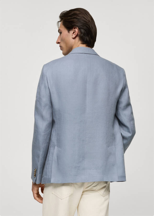 Slim fit, 100% linen, sky blue blazer jacket - 2