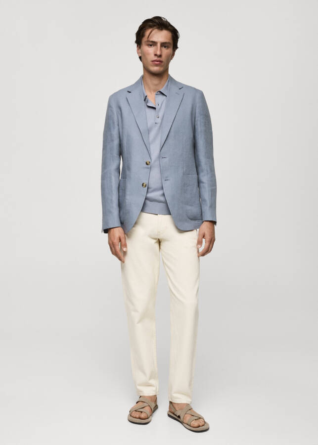 Slim fit, 100% linen, sky blue blazer jacket - 3