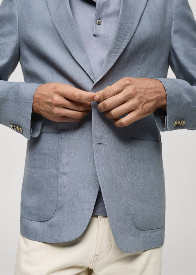 Slim fit, 100% linen, sky blue blazer jacket - 4