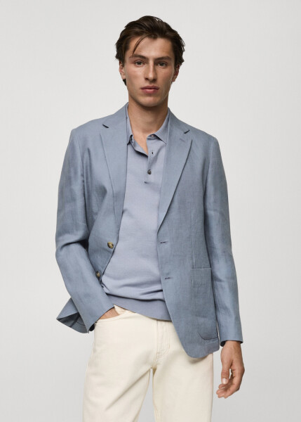 Slim fit, 100% linen, sky blue blazer jacket - 6