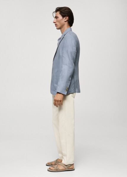 Slim fit, 100% linen, sky blue blazer jacket - 9