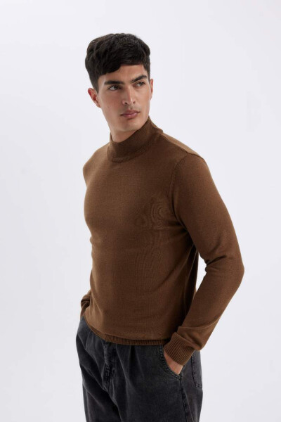 Slim Fit Balıkçı Yaka Kazak Camel - 3