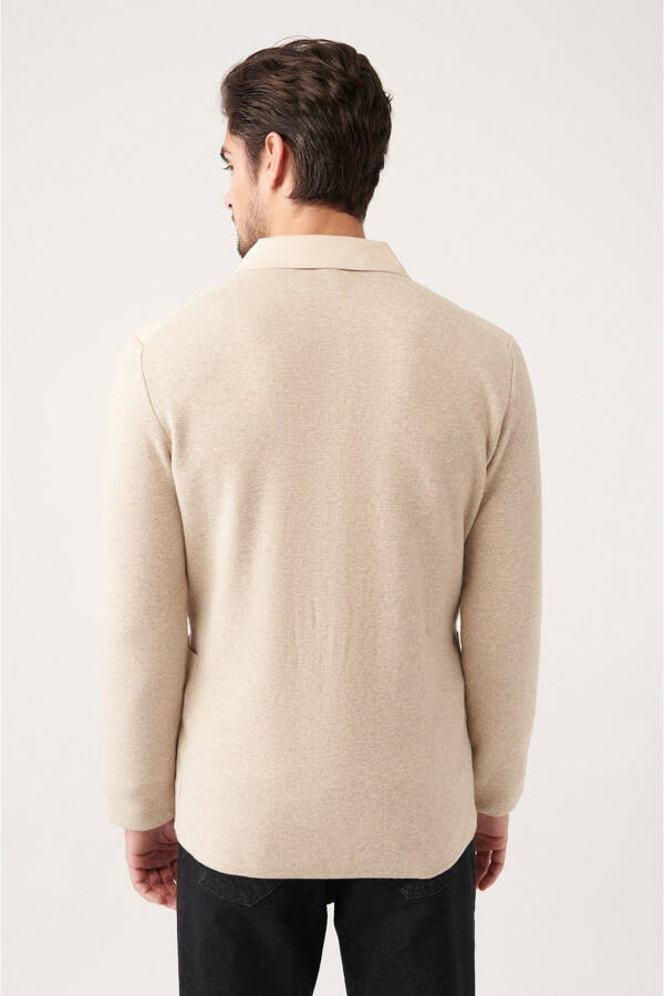 Slim fit, beige, single breasted, unlined, knitted detail jacket. - 8