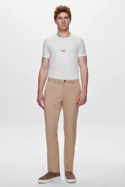 Slim Fit Beige Tencel™-Cotton Blend Lycra Chino Pants - 3