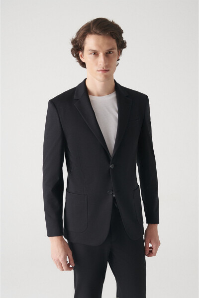 Slim fit, black, knitted, unlined men's jacket. E004001 - 6