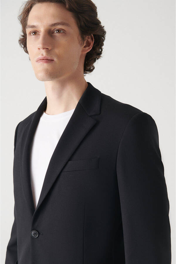 Slim fit, black, knitted, unlined men's jacket. E004001 - 7