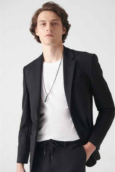 Slim fit, black, knitted, unlined men's jacket. E004001 - 8