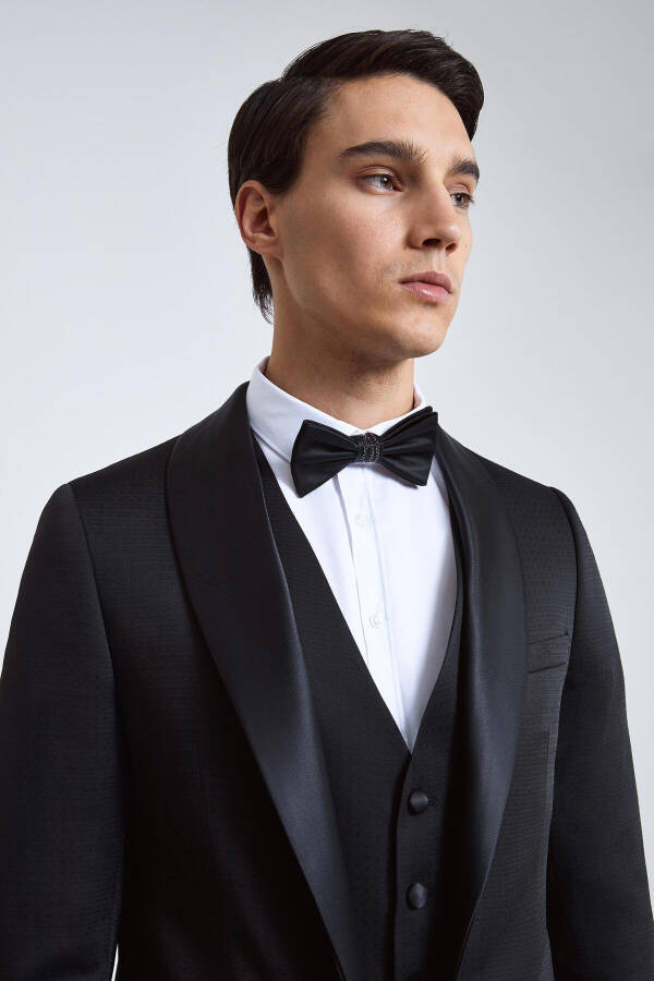 Slim Fit Black Plain Groom & Tuxedo Suit with Vest - 13