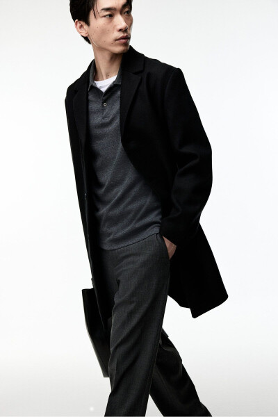 Slim fit, black wool blend men's coat. - 5