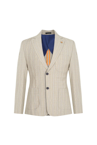 Slim Fit Blazer Single Jacket 7141-R-5 Cream - 1