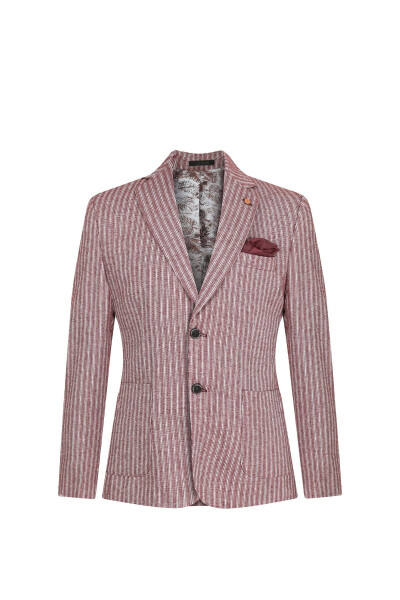 Slim Fit Blazer Tek Ceket 7147-2 Bordo - 1