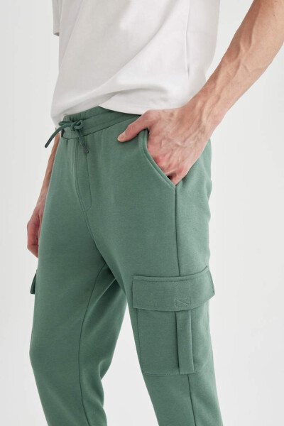 Slim Fit Cargo Pocket Elastic Leg Sweatpants Green - 5