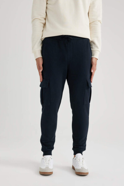 Slim Fit Cargo Pocket Elastic Leg Sweatpants Navy Blue - 4