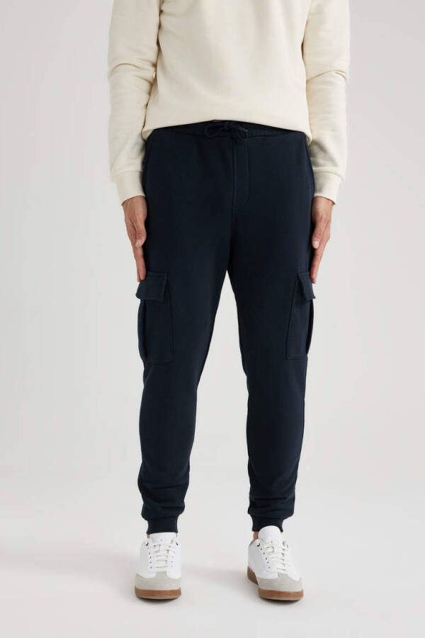 Slim Fit Cargo Pocket Elastic Leg Sweatpants Navy Blue - 4