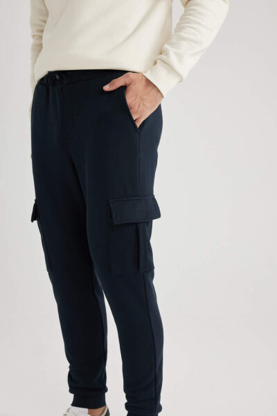 Slim Fit Cargo Pocket Elastic Leg Sweatpants Navy Blue - 5