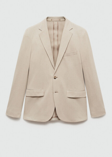 Slim fit, cotton, beige blazer jacket. - 1