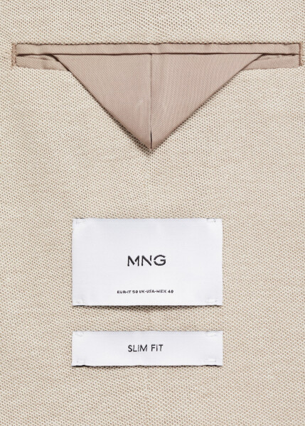 Slim fit, cotton, beige blazer jacket. - 6