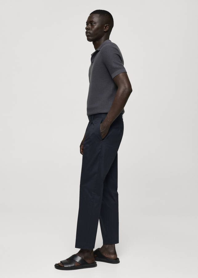 Slim fit cotton pants with pleats - Midnight Blue - 9