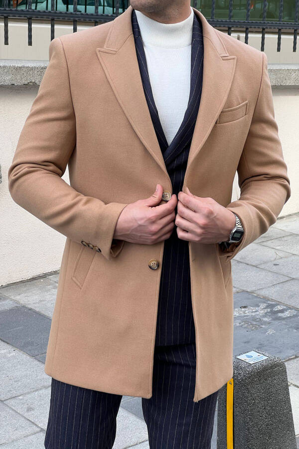 Slim Fit Custom Made Peak Lapel Wool Cashmere Coat - 4