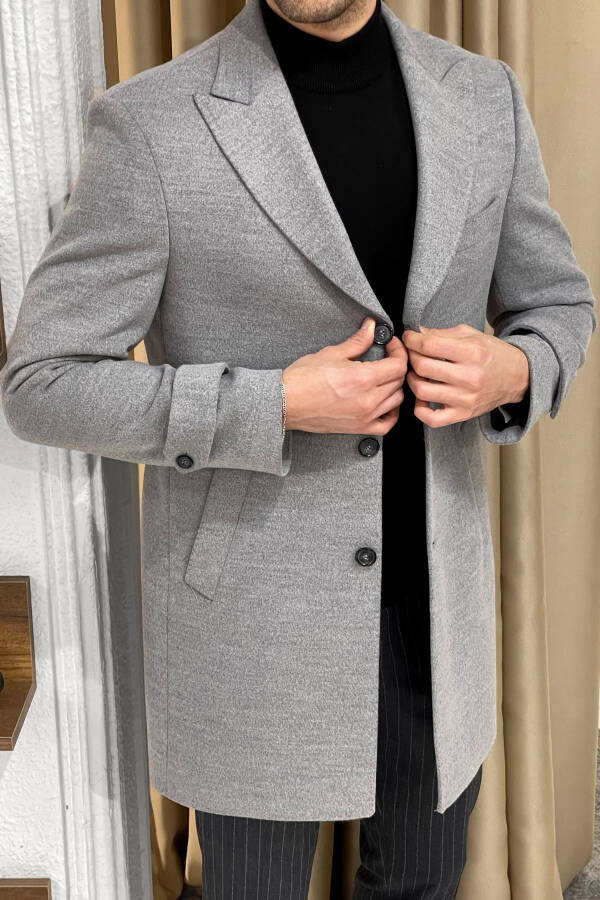 Slim Fit Custom Made Wide Pointed Collar Punto Stitched Long Wool Coat - 1