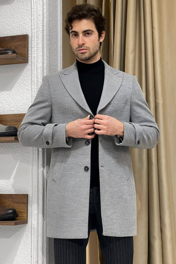 Slim Fit Custom Made Wide Pointed Collar Punto Stitched Long Wool Coat - 2