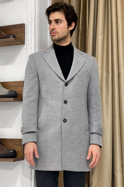 Slim Fit Custom Made Wide Pointed Collar Punto Stitched Long Wool Coat - 3