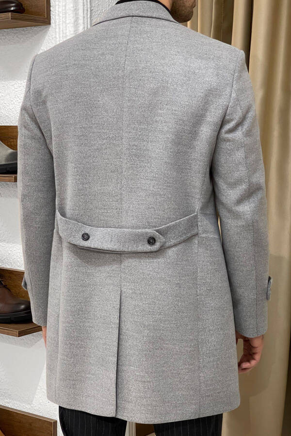 Slim Fit Custom Made Wide Pointed Collar Punto Stitched Long Wool Coat - 4