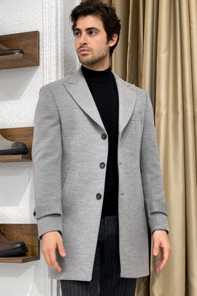 Slim Fit Custom Made Wide Pointed Collar Punto Stitched Long Wool Coat - 6