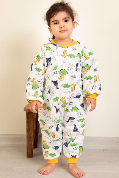 Slim Fit Dinosaur Pattern Fiber Filled Blue Yellow Green Kids 2.0 Tog Sleeping Bag - 1