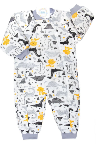 Slim Fit Dinosaur Print Gray Zippered Baby Boy Sleepsuit - 1