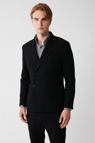 Slim fit, double-breasted, shawl collar, unlined, black men's jacket. - 8