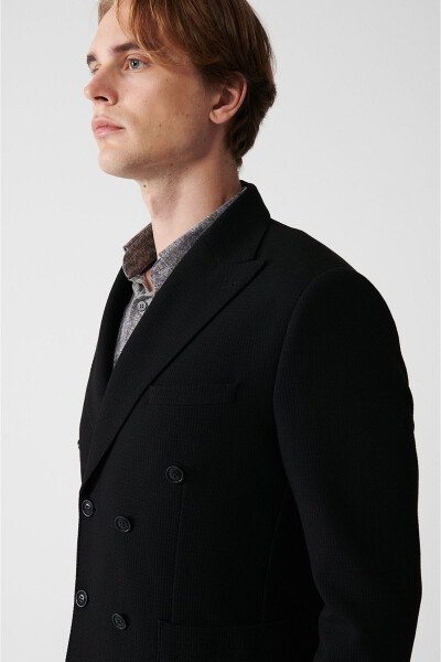 Slim fit, double-breasted, shawl collar, unlined, black men's jacket. - 9