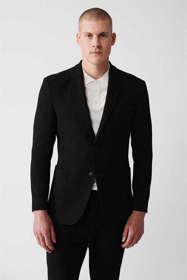 Slim fit, double breasted, unlined, black men's jacket. - 2