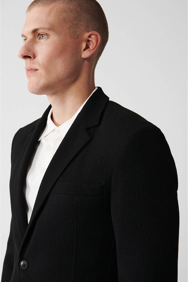 Slim fit, double breasted, unlined, black men's jacket. - 3