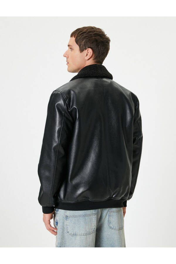 Slim fit faux fur leather jacket with pockets - 6