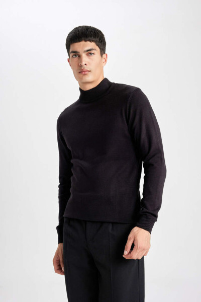 Slim Fit Fisherman Neck Sweater Black - 8