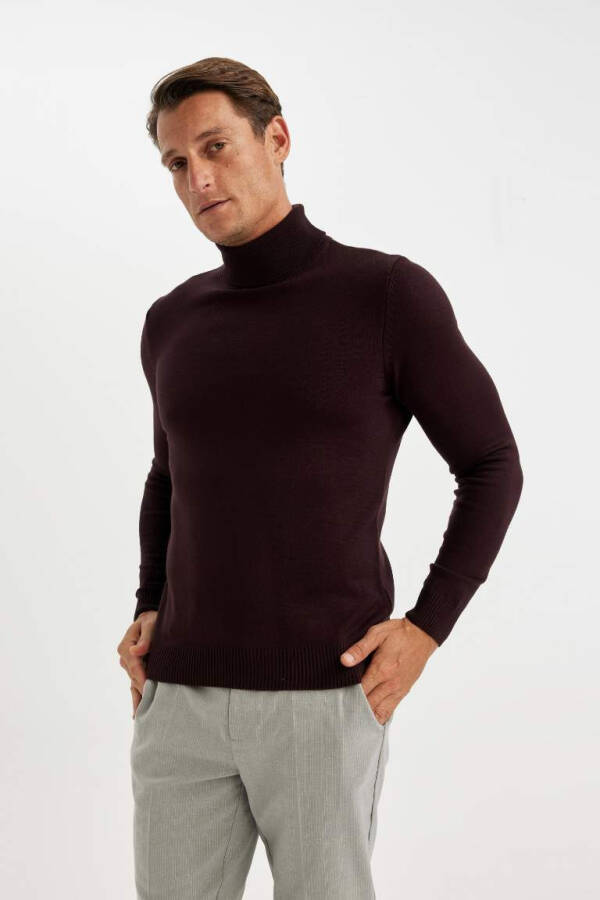 Slim Fit Fisherman Neck Sweater Burgundy - 3