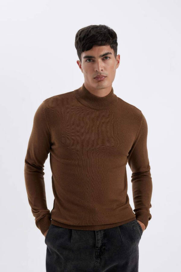 Slim Fit Fisherman Neck Sweater Camel - 1