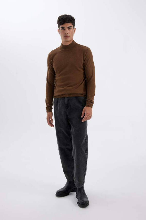 Slim Fit Fisherman Neck Sweater Camel - 2