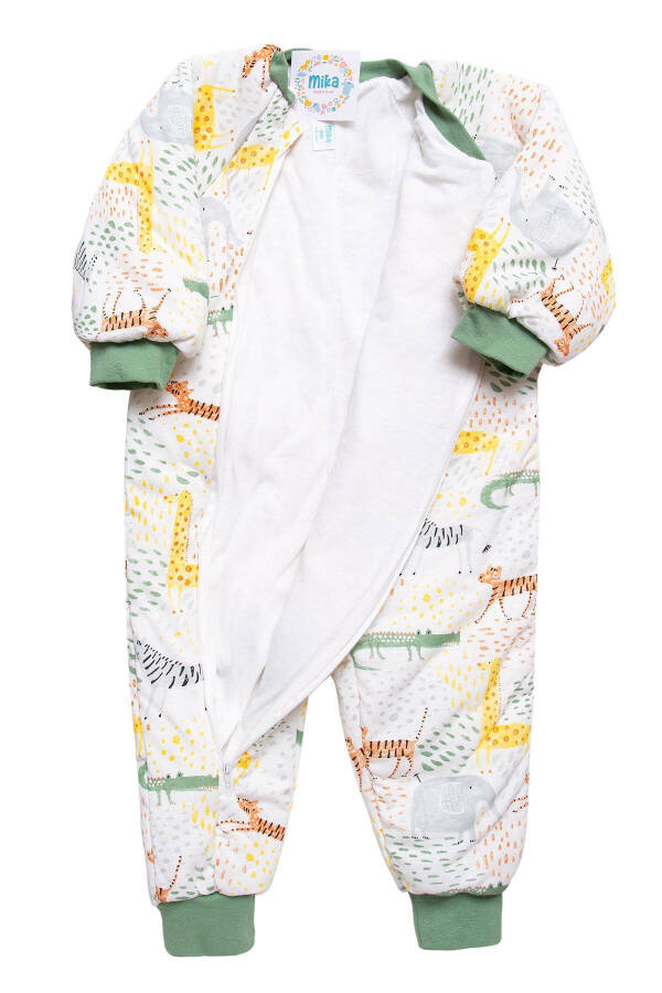 Slim Fit Giraffe Elephant Crocodile Tiger Patterned Khaki Zippered Fiber Filled 2.0 Tog Kids Sleeping Bag - 7